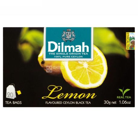Dilmah, Lemon, 20 пак., Чай Дилма, Лимон, черный