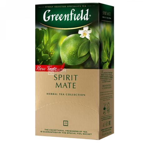 Greenfield, Spirit Mate, 25 пак., Чай Грінфілд, Спіріт Мате, трав'яний зі смаком лайма і м'яти