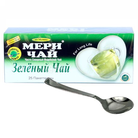 Мері Чай, Індійський зелений чай пакетований, 25шт, 50г + ложка