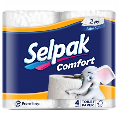Selpak Comfort, 4 рул., Туалетная бумага Селпак Комфорт, 2-х слойная