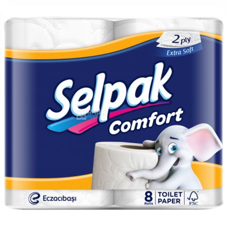 Selpak Comfort, 8 рул., Туалетная бумага Селпак Комфорт, 2-х слойная