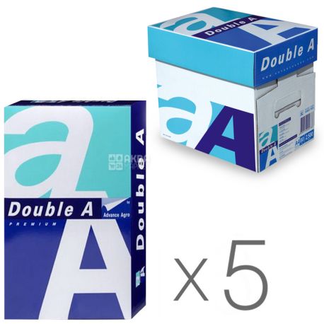 Double A, Упаковка 5 шт. х 500 аркушів, Папір офісний білий А4, Клас А+, 80 г/м2