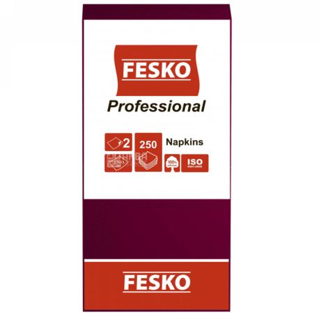 Fesko Professional, 250 шт., Салфетки столовые Феско Профешнл, 2-х слойные, 33x33 см, бордовые 