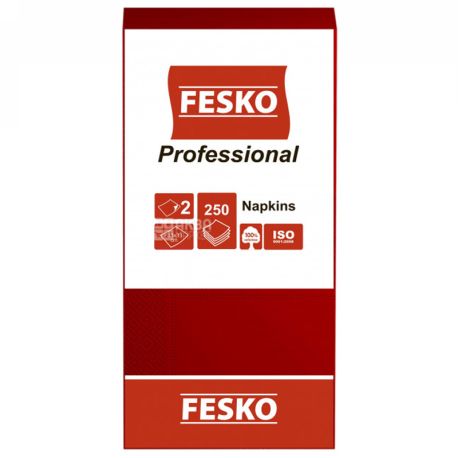 Fesko Professional, 250 шт., Салфетки столовые Феско Профешнл, 2-х слойные, 33x33 см, красные 