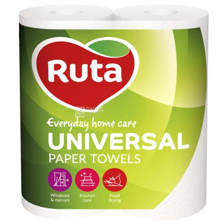 Ruta, Universal, 2 рул., Паперові рушники Рута, 2-шарові, 11 м, 60 листів, 19х10 см