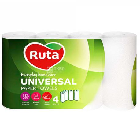 Ruta Universal, 4 рул., Бумажные полотенца Рута Универсал, 2-х слойные, 10 м, 58 листов, 25х15 см