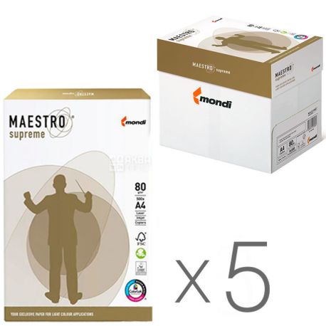 Maestro Supreme, упаковка 5 шт. х 500 аркушів, Папір офісний А4, Клас А, 80 г/м2