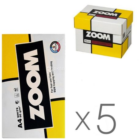 Zoom, A4 white office paper, 80 g / m2, 500 l. * 5 pcs., M / s