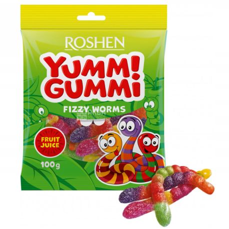 Roshen Yummi Gummi Fizzy Worms, Конфеты желейные, 100 г, м/у