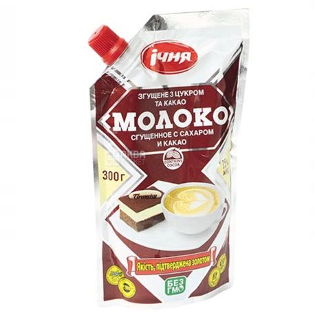 Echnya, Condensed milk with sugar and cocoa, 7.5%, 300 g, doy-pack