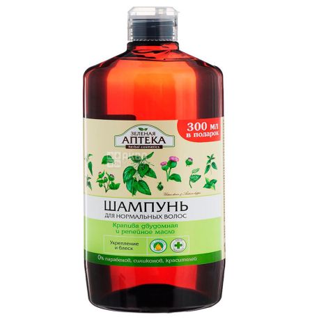 Green pharmacy, 1 liter, shampoo, Nettle and burdock oil, PET