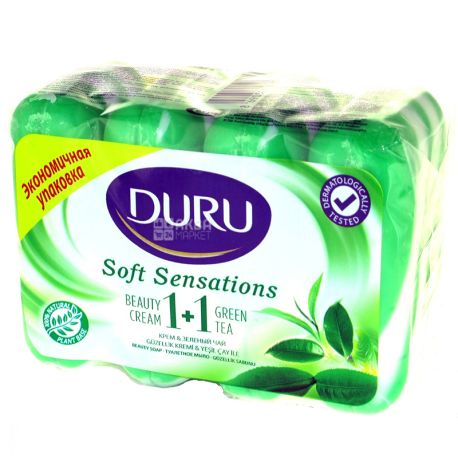 Duru Soft Sensations, 4 шт. по 80 г, Мыло твердое, Зеленый чай