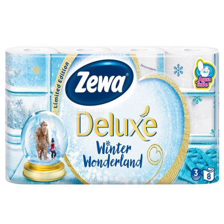 Zewa Delux Winter Wonderland, 8 рул., Туалетная бумага Зева Делюкс, Зимняя Коллекция, 3-х слойная