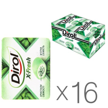 Dirol X-Fresh Мятная свежесть, жевательная резинка, 18 г, упаковка 16 шт