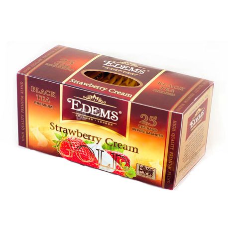 Edems, Strawberry Cream Gold, 25 пак., Чай Едемс, Полуниця з вершками, чорний