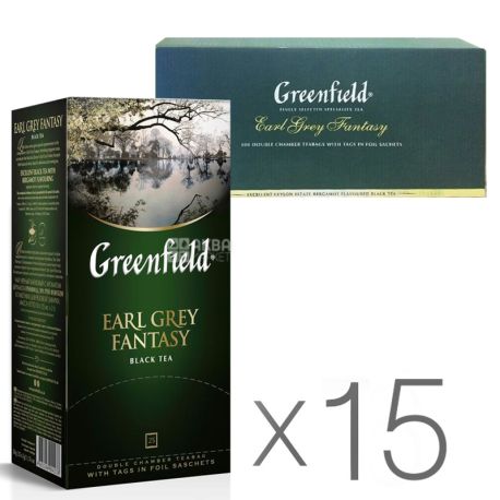 Greenfield, Earl Grey, 25 пак., Чай Гринфилд, Эрл Грей, черный с бергамотом, Упаковка 15 шт.