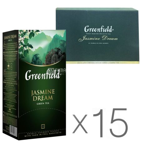 Greenfield, Jasmine Dream, 25 пак., Чай Грінфілд, Жасмин Дрім, зелений з жасмином, Упаковка 15 шт.