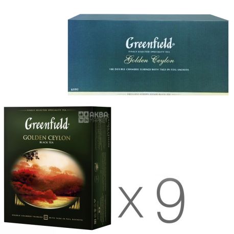 Greenfield, Golden Ceylon, 100 пак., Чай Грінфілд, Голден Цейлон, чорний, Упаковка 9 шт.