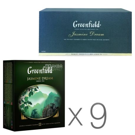 Greenfield Jasmine Dream, Green Packed Tea, 100pcs, 9pcs Pack