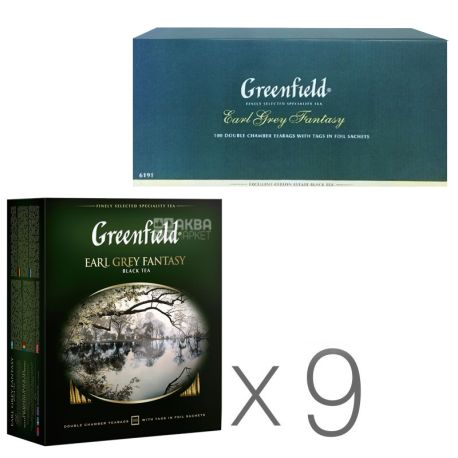 Greenfield, Earl Grey,100 пак., Чай Гринфилд, Эрл Грей, черный с бергамотом, Упаковка 9 шт.
