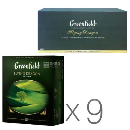Greenfield, Flying Dragon,100пак., Чай Гринфилд, Флаинг Драгон, зеленый, Упаковка 9 шт.