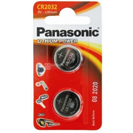 Panasonic CR 2032 BLI 2, Батарейки литиевые, 2шт
