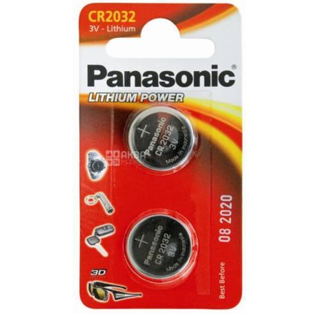 Panasonic Lithium Power, 2 шт., 3V, Батарейки літієві, круглі, CR2032