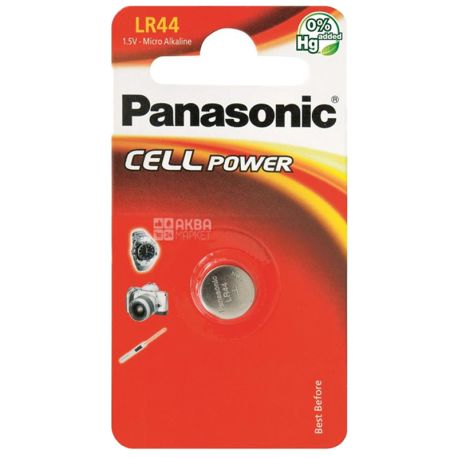 Panasonic Cell Power, 1 шт., 1,5V, Батарейка лужна, кругла, LR44