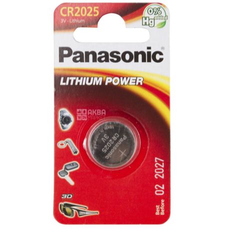 Panasonic Lithium Power, 1 шт., 3V, Батарейка літієва, CR2025