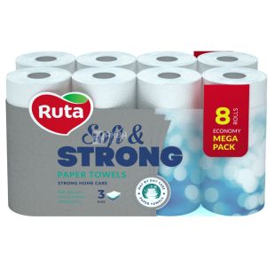 Ruta Soft & Strong, 8 рул., Бумажные полотенца Рута, 3-х слойные, белые, 11 м, 86 листов, 225х130 мм