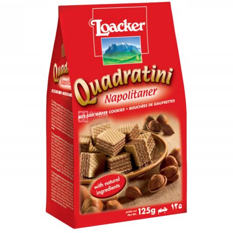 Loacker Quadratini Napolitaner, Вафли квадратные со вкусом ореха, 125 г