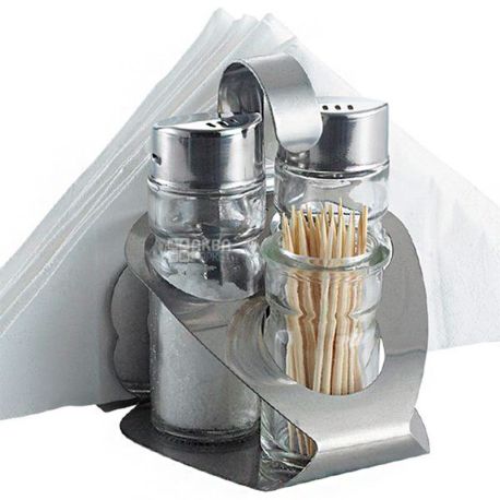 Maestro Rainbow MR-1611, Salt shaker kit, pepper pot, holder for toothpicks, napkins, stand, glass, metal
