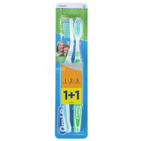 Toothbrush Oral-B 3-Effect 1 + 1, natural freshness, medium hardness, 2 pcs