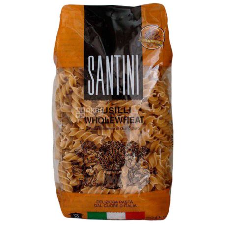 Santini Fusilli Wholewheat, 500 г, Макарони Спіралі Сантіні Фузіллі цільнозернові