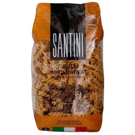 Santini Fusilli Wholewheat, 500 г, Макароны Спирали Сантини Фузилли цельнозерновые 