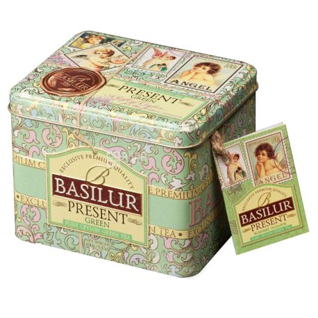 Basilur Present Green, 100 г, Чай Базилур, зеленый с фруктово-цветочным ароматом, подарочная упаковка, ж/б