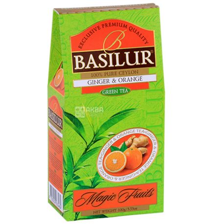 Basilur Ginger, Orange,100 г, Чай Базилур, Имбирь и апельсин, зеленый 