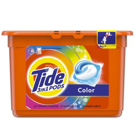 Tide Color, Капсулы гелевые для стирки, 15 шт., пластик