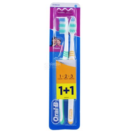 Oral-B 3-Effect Classic, Medium hard toothbrush, 1 + 1 pcs.