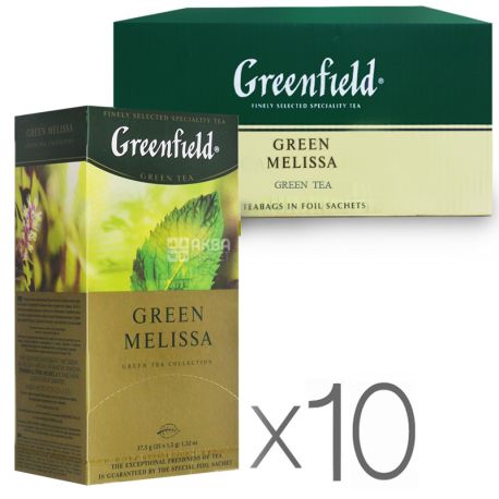 Greenfield Green Melissa, Green tea packaged, 25 pcs., Pack of 10 pcs.