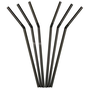 Промтус, Трубочки коктейльные с гофрой, 200 шт., 21 см, черные, пластиковые