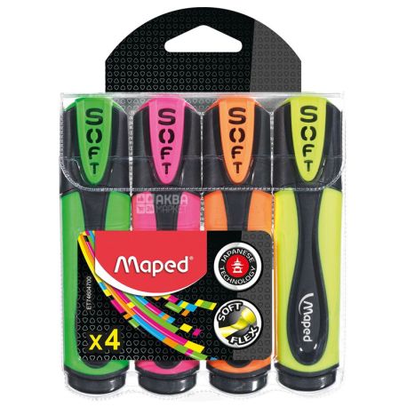 Maped, Fluo Peps Soft, Набор маркеров, ассорти, 4 шт.