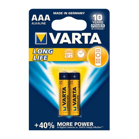 VARTA Longlife, ААА, 2 шт., Батарейки лужні, LR03