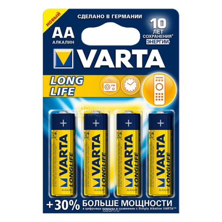 Батарейки Varta Longlife Power, Alkaline, АА, 4 шт.