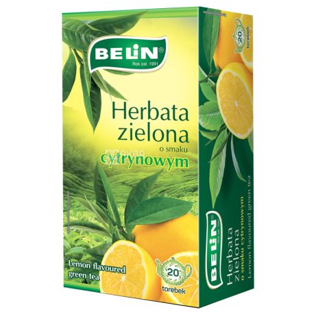 Belin, Cytryna, 20 пак., Чай Белин, зеленый с лимоном
