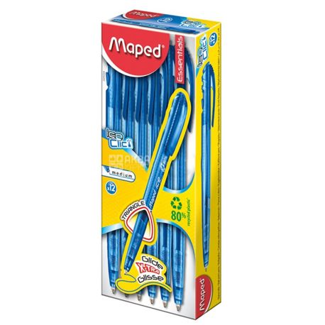 Maped Ice Click, Ручка шариковая автоматическая синяя, 12 шт