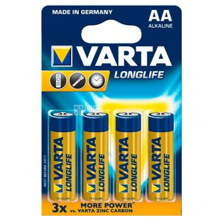 VARTA Longlife, AA, 4 шт.,Батарейки щелочные, LR6