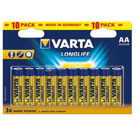 Varta Longlife AA Alkaline, Батарейки, 10 шт.