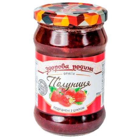 Healthy homeland strawberry crushed with sugar, 350 g