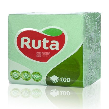 Ruta, 100 шт., Салфетки столовые Рута, однослойные, 24x24см, зеленые